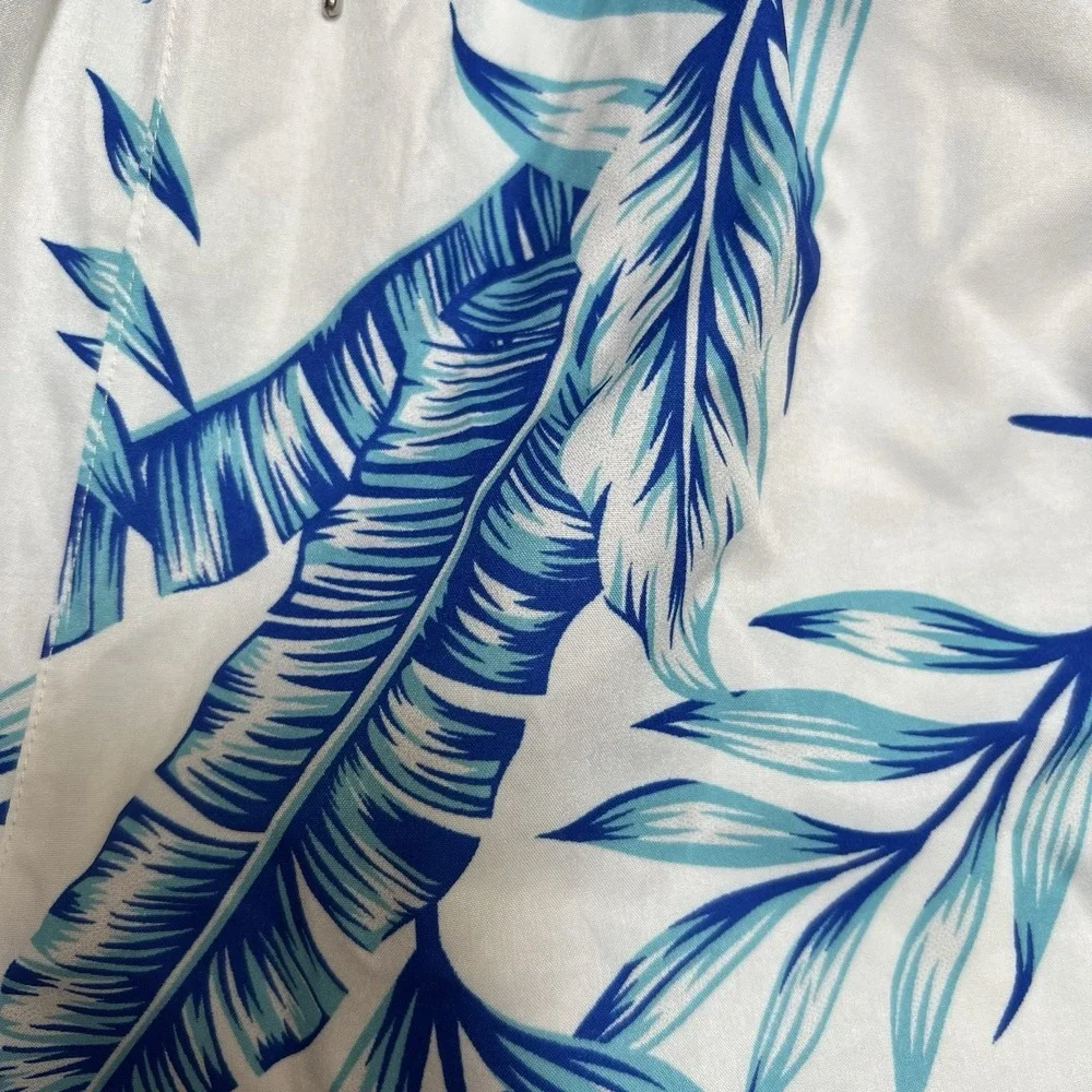 Unbranded Mens White XL Board Shorts Blue & Green Palm Fronds Pockets Green Trim